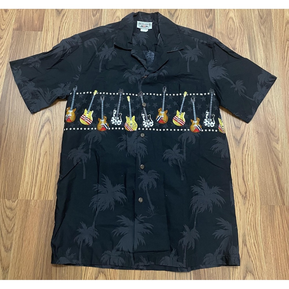 Pacific Legend Aloha Shirt Mens Medium Made USA Guitars Hawaiian Camp